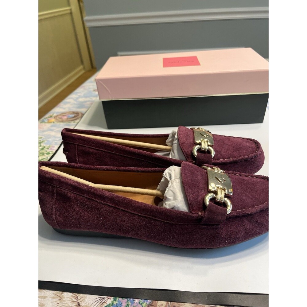 Kate Spade Cherrywood Suede Leather Gold Metal Embellished Loafers Shoes Sz 9M - Picture 12 of 15